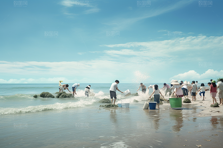 海边赶海礁石黎明摄影图