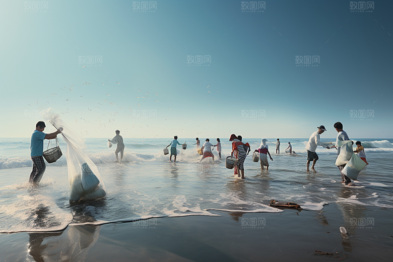 海边赶海滩涂礁石摄影图
