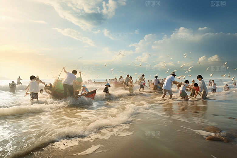 海边赶海高清黎明摄影图
