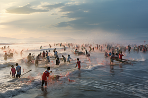 海边赶海滩涂黎明摄影图