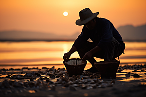 海边赶海滩涂潮汐摄影图