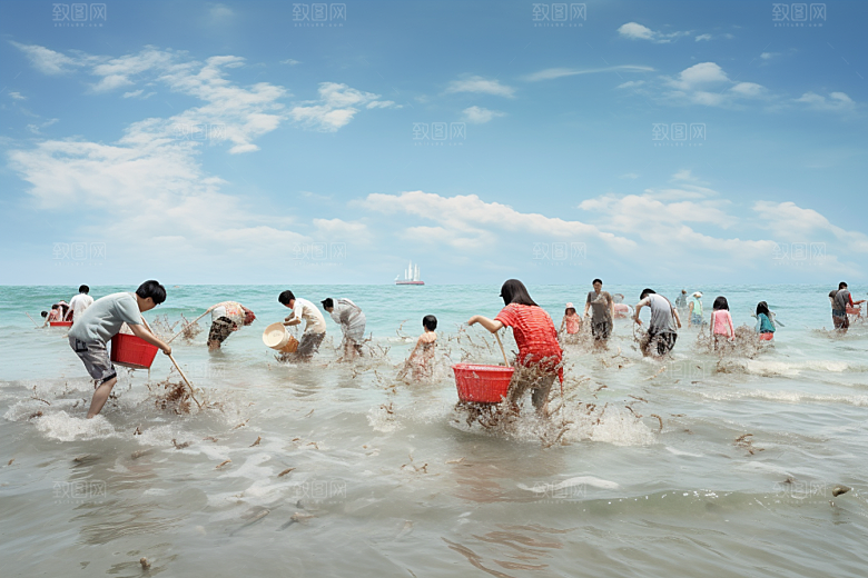 海边赶海黎明高清摄影图