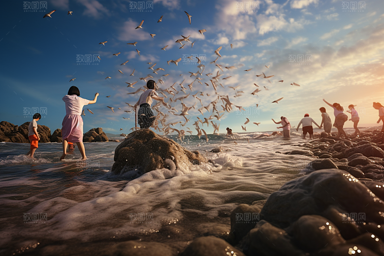 海边赶海潮汐海货摄影图