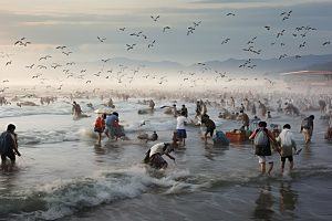 海边赶海高清海滩摄影图