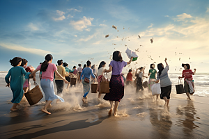 海边赶海潮汐礁石摄影图