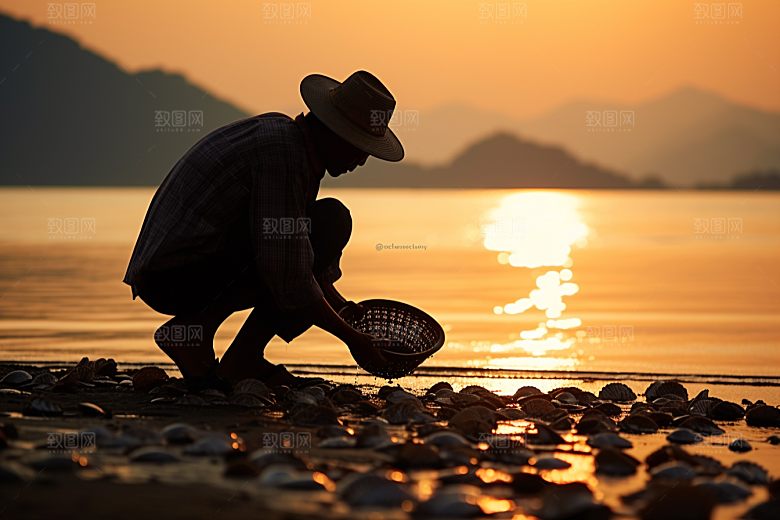海边赶海潮汐黎明摄影图