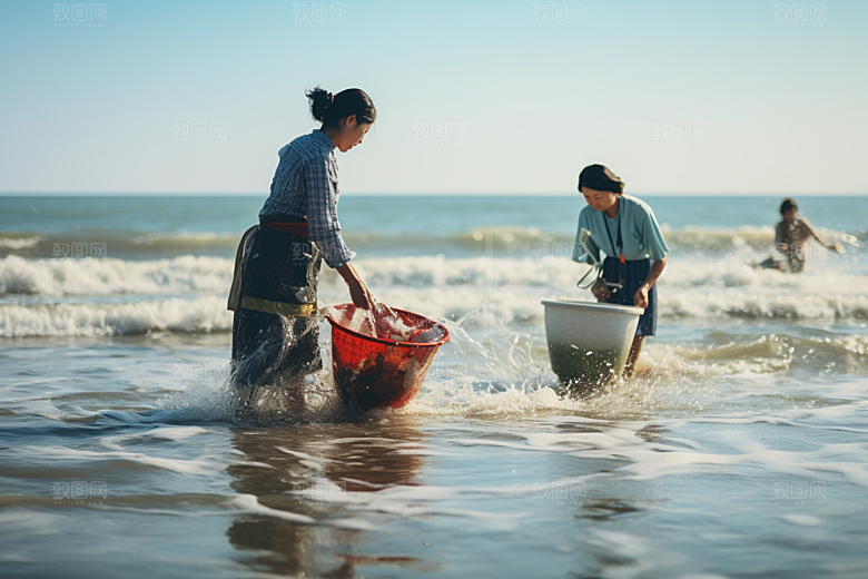 海边赶海潮汐落潮摄影图