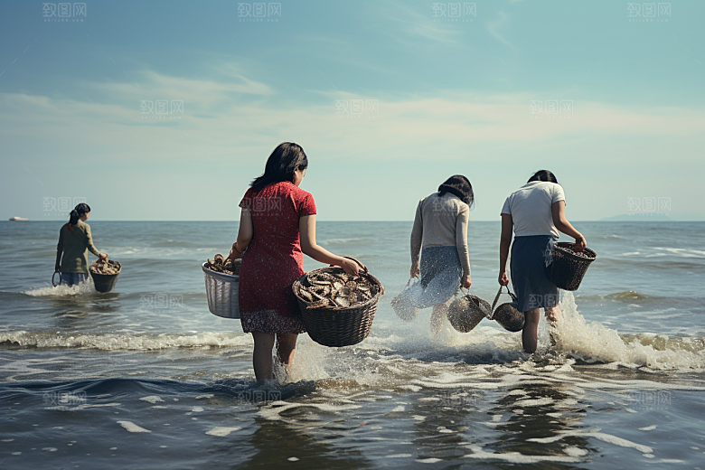 海边赶海礁石高清摄影图