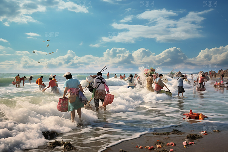 海边赶海海货高清摄影图