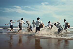海边赶海渔获礁石摄影图