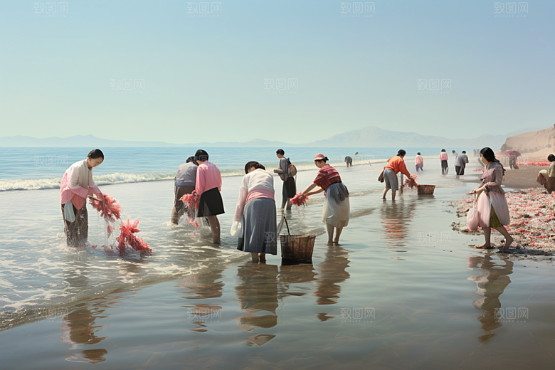 海边赶海礁石高清摄影图