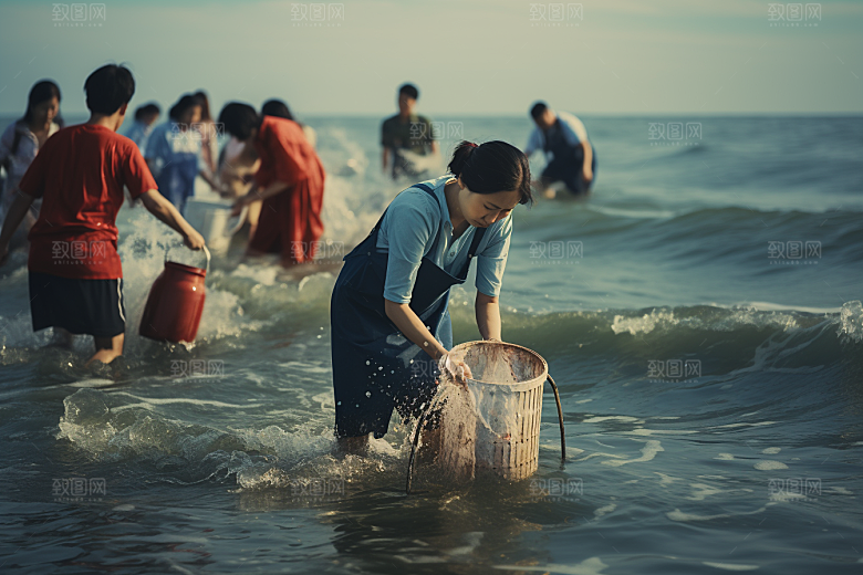 海边赶海礁石黎明摄影图
