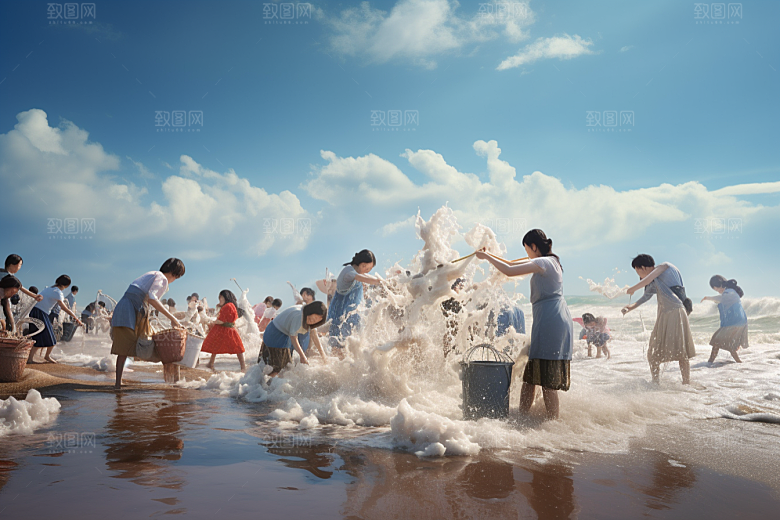海边赶海滩涂高清摄影图