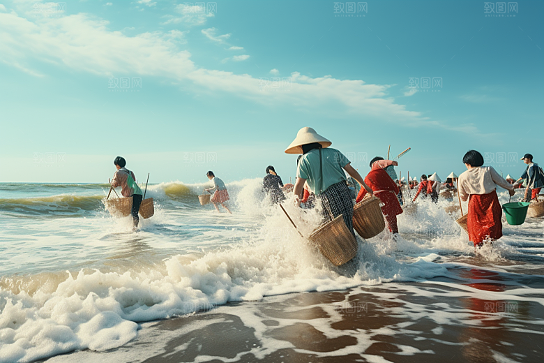 海边赶海海滩滩涂摄影图