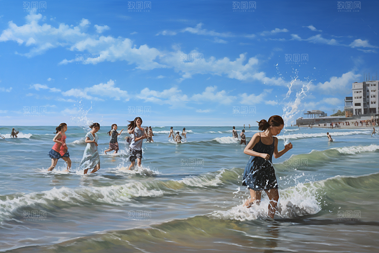 海边赶海礁石海滩摄影图