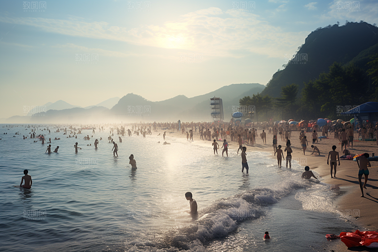 海边赶海落日滩涂摄影图
