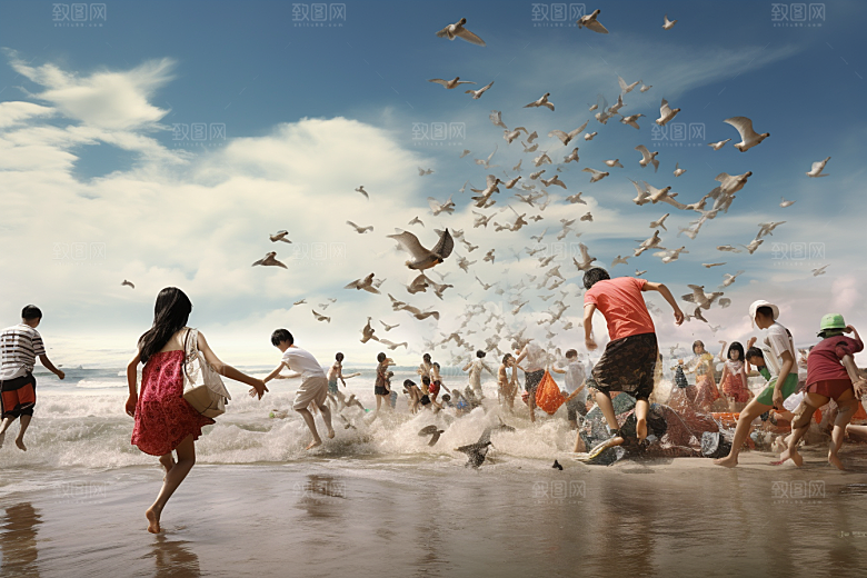 海边赶海潮汐礁石摄影图