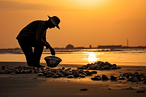 海边赶海潮汐海滩摄影图