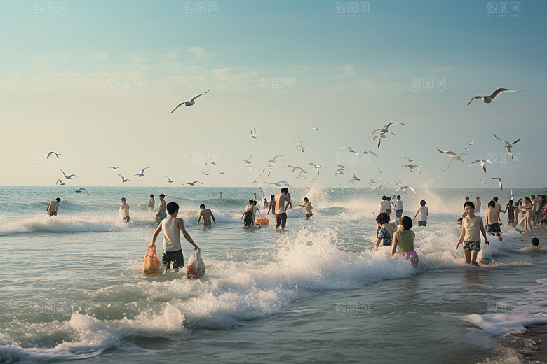 海边赶海海货礁石摄影图