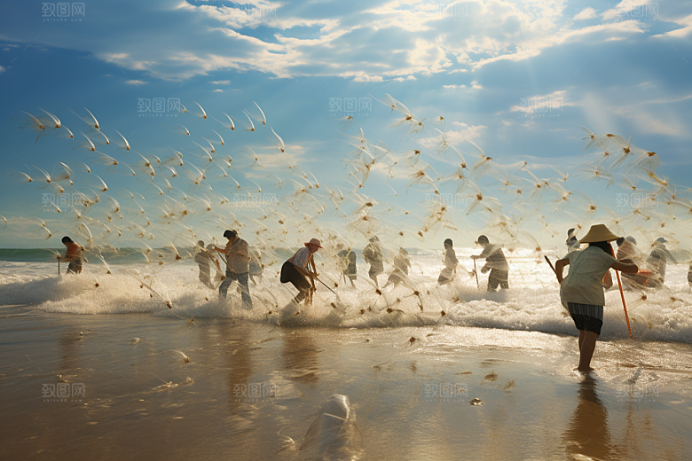 海边赶海海货黎明摄影图