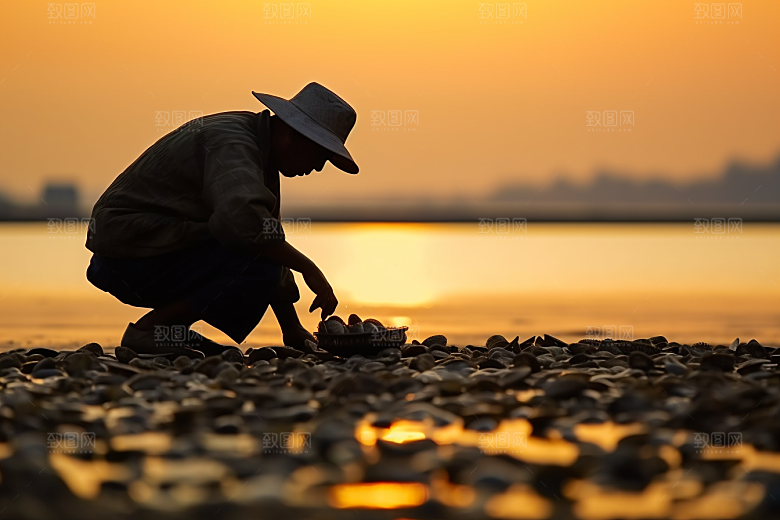 海边赶海礁石海滩摄影图