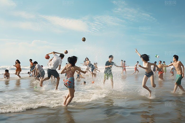 海边赶海海货清晨摄影图
