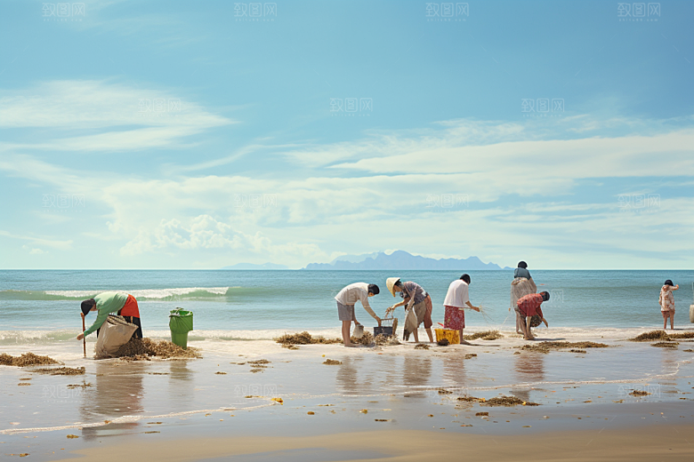 海边赶海黎明滩涂摄影图