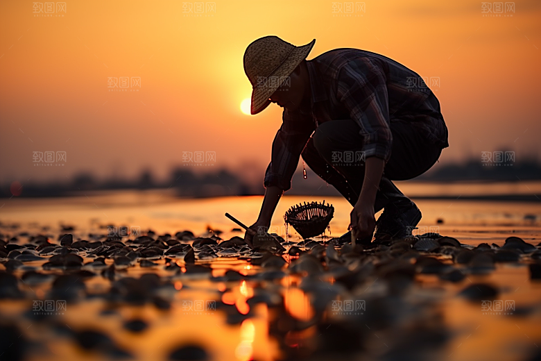 海边赶海捕捞海货摄影图