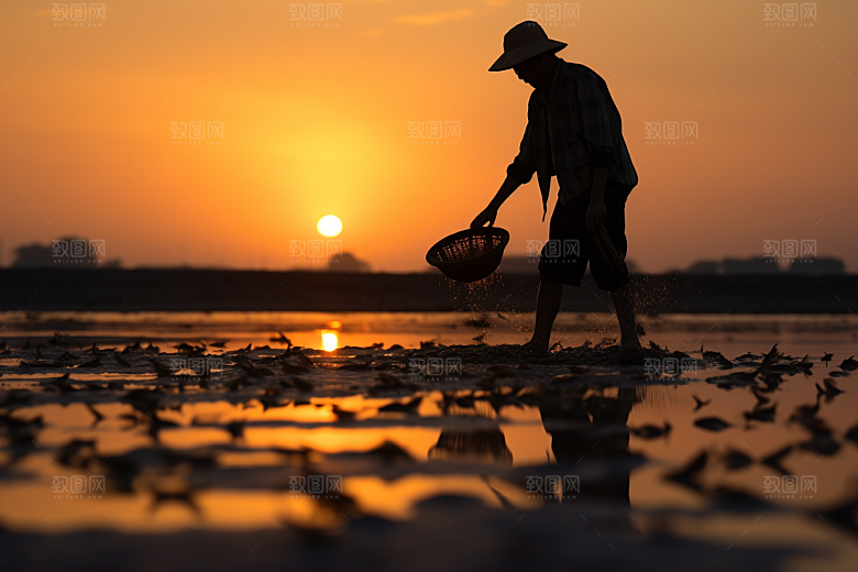 海边赶海余晖黎明摄影图