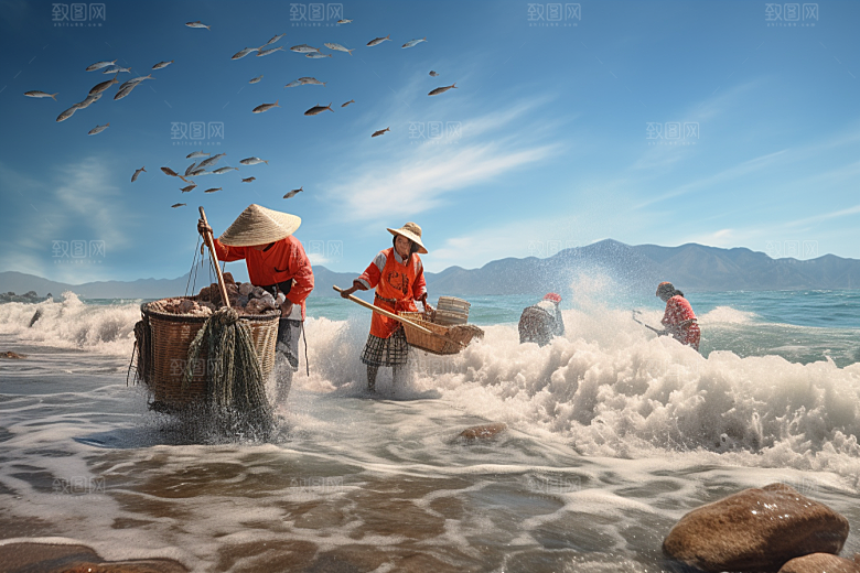 海边赶海落潮黎明摄影图