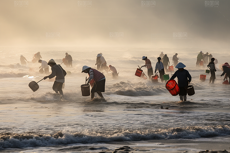 海边赶海高清海滩摄影图