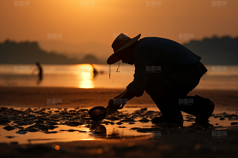 海边赶海黎明海滩摄影图