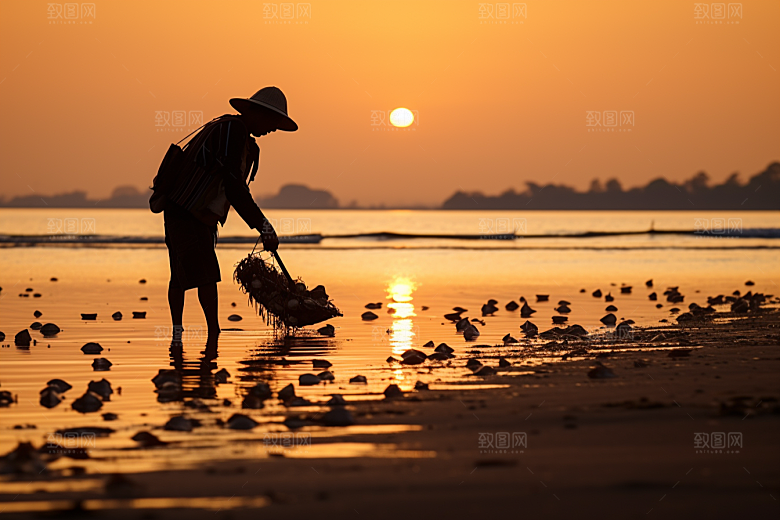 海边赶海高清捕捞摄影图