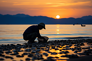 海边赶海潮汐海货摄影图