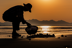海边赶海海货黎明摄影图
