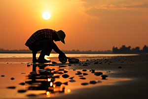 海边赶海海货滩涂摄影图