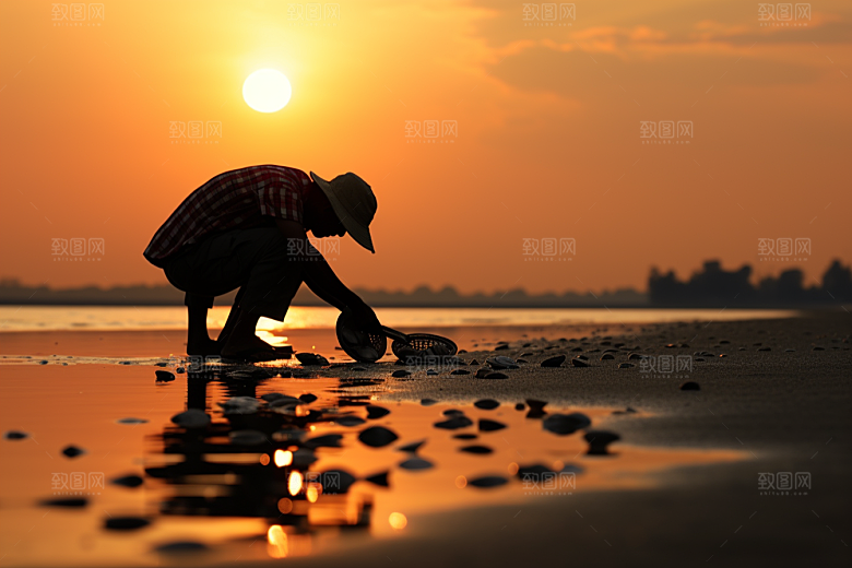 海边赶海海货滩涂摄影图