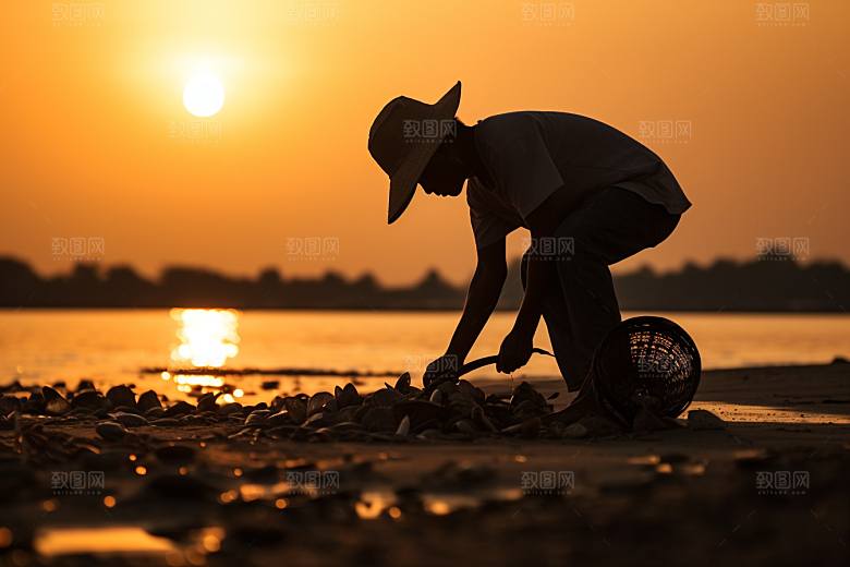 海边赶海清晨高清摄影图