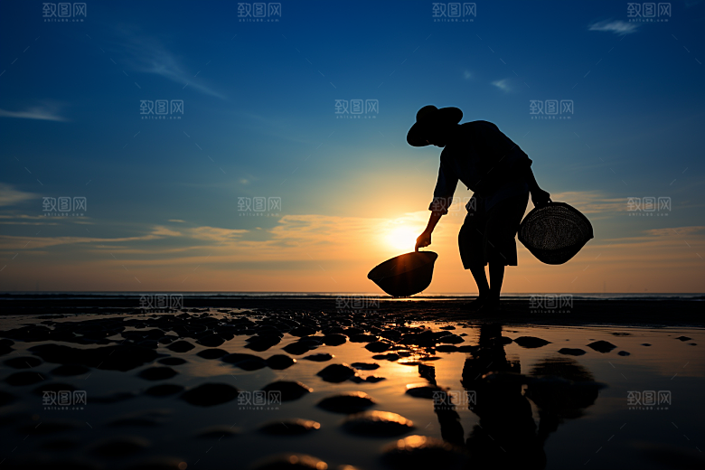 海边赶海潮汐海货摄影图