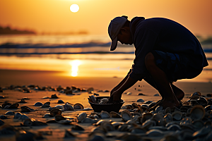 海边赶海海货滩涂摄影图