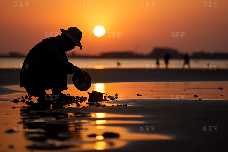 海边赶海高清黎明摄影图