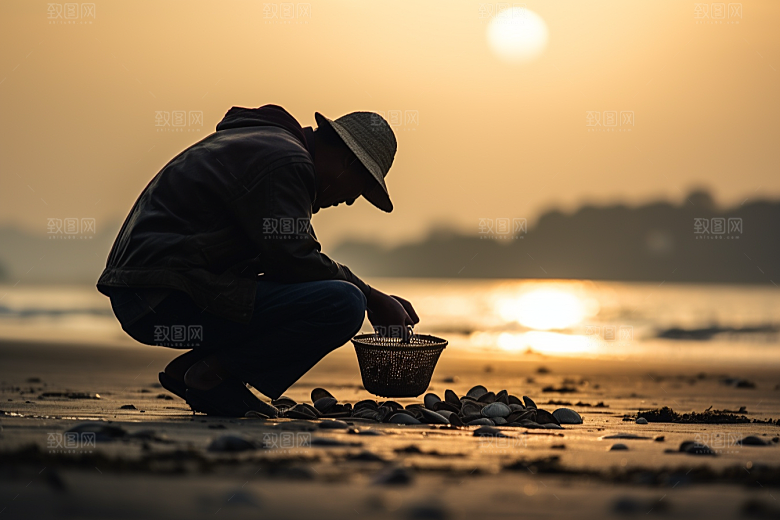 海边赶海黎明高清摄影图