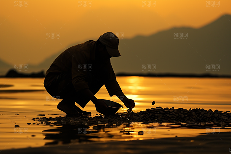 海边赶海海滩潮汐摄影图