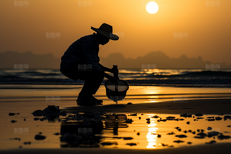 海边赶海落潮滩涂摄影图