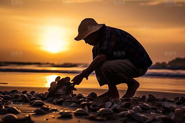 海边赶海海滩潮汐摄影图
