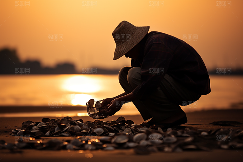 海边赶海海货落潮摄影图
