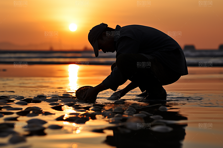 海边赶海海滩滩涂摄影图