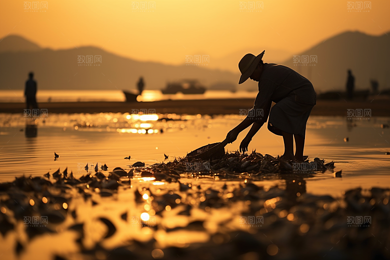 海边赶海黎明高清摄影图