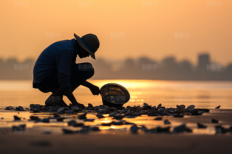 海边赶海潮汐滩涂摄影图