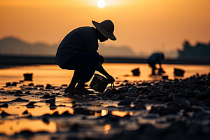 海边赶海海滩礁石摄影图